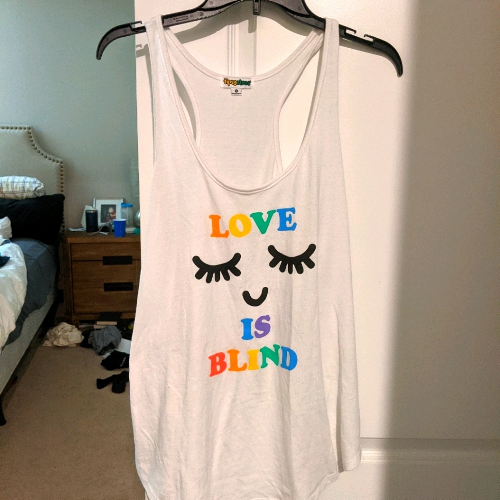 White "Love is Blind" tank top